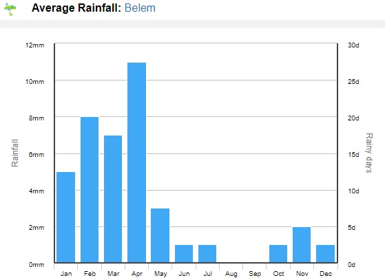 Média de chuvas em clima em Belém e Ilha do Marajó